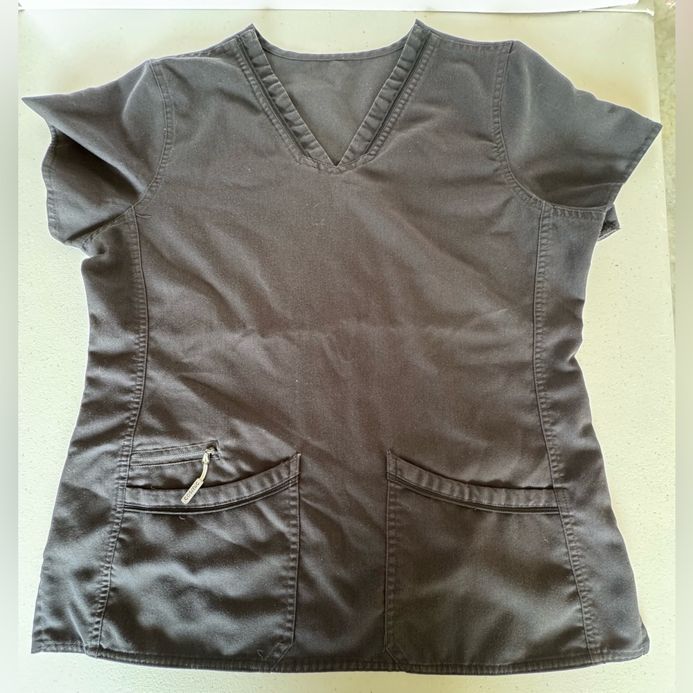 Medical Scrubs Black Scrub V-Neck Wrap Top Short Sleeve Tee Shirt Size Medium
